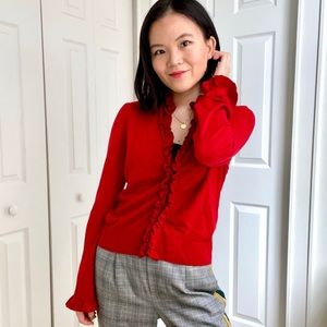 💖Tory Burch red cashmere wool cardigan M